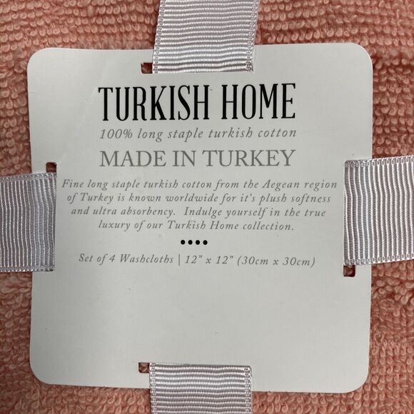 Turkish Home Coral Wash Cloths Cotton Set of Four 12x12 inch - Picture 2 of 7